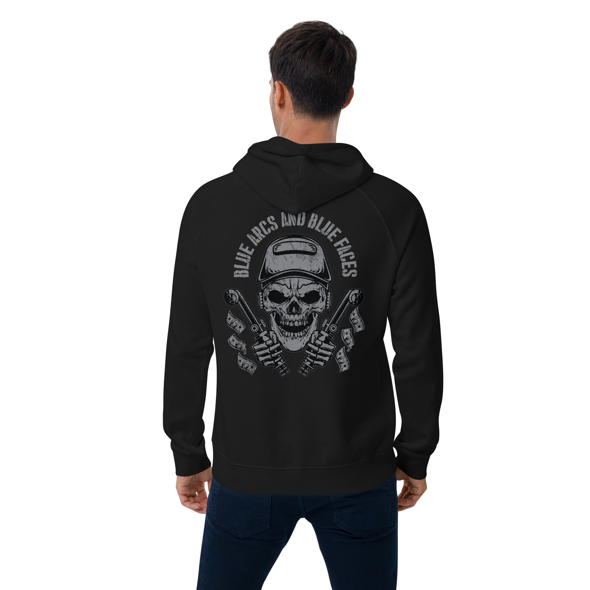 Blue arcs and Blue Faces  I  Men's eco raglan hoodie