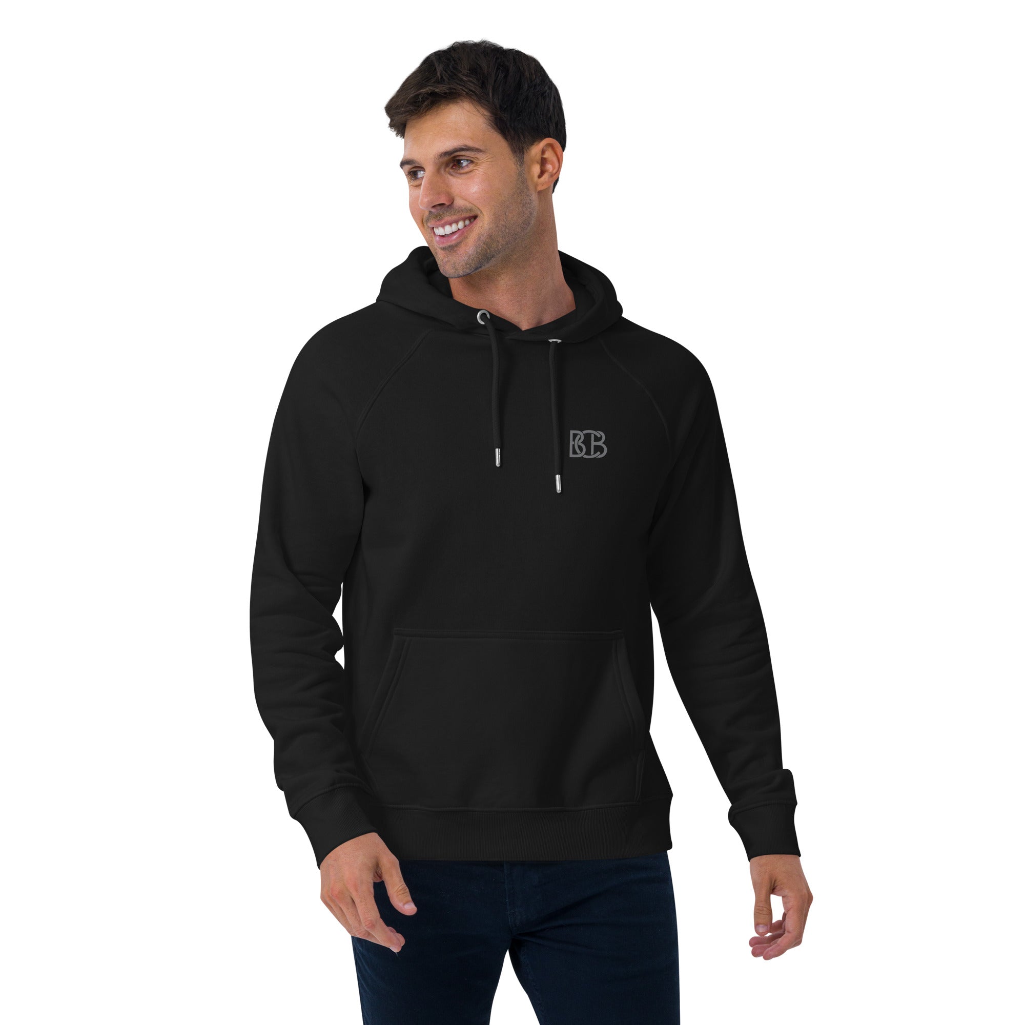 Blue arcs and Blue Faces  I  Men's eco raglan hoodie