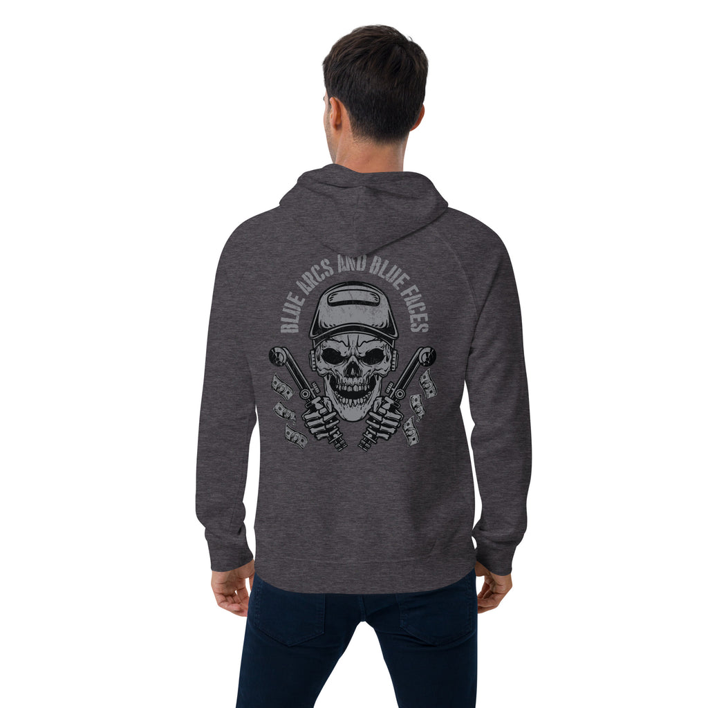 Blue arcs and Blue Faces  I  Men's eco raglan hoodie