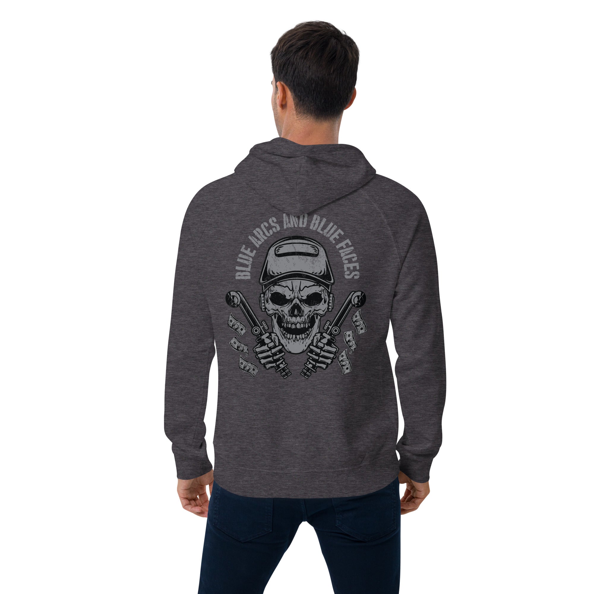 Blue arcs and Blue Faces  I  Men's eco raglan hoodie